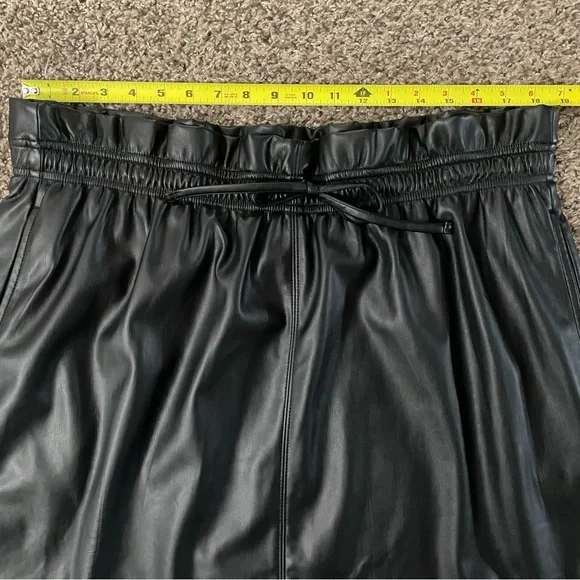 Express Faux Leather Mini Skater Skirt – Drawstring Waist, Side Pockets - Picture 8 of 9